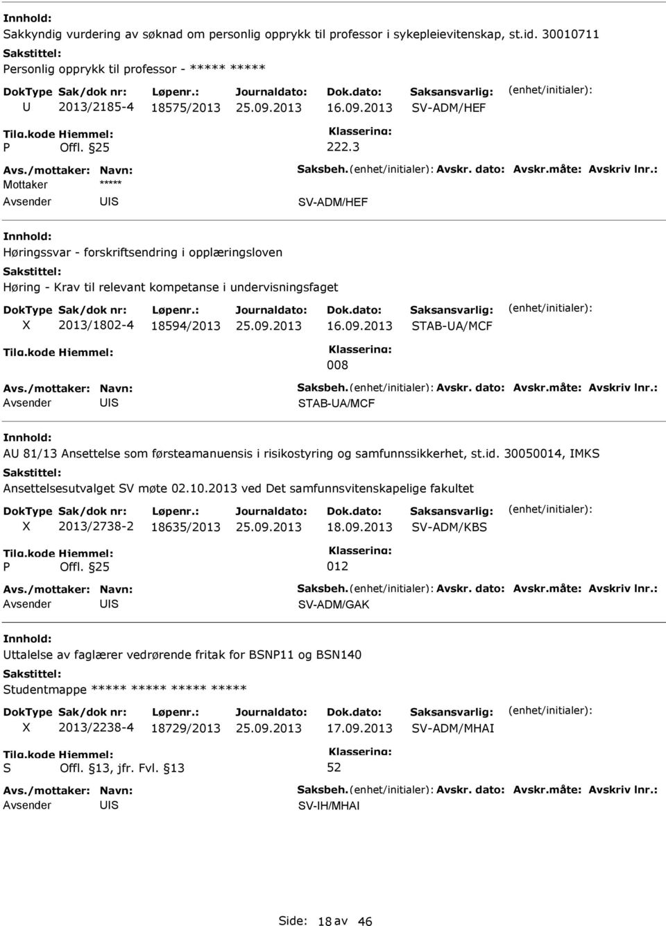 2013 TAB-A/MCF 008 TAB-A/MCF A 81/13 Ansettelse som førsteamanuensis i risikostyring og samfunnssikkerhet, st.id. 30050014, MK Ansettelsesutvalget V møte 02.10.