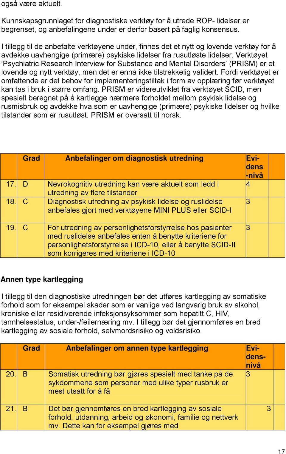 Verktøyet Psychiatric Research Interview for Substance and Mental Disorders (PRISM) er et lovende og nytt verktøy, men det er ennå ikke tilstrekkelig validert.