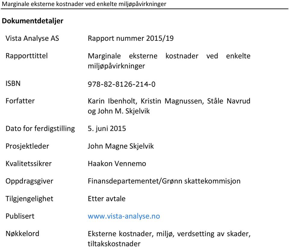 juni 2015 Prosjektleder Kvalitetssikrer Oppdragsgiver Tilgjengelighet Publisert Nøkkelord John Magne Skjelvik Haakon Vennemo