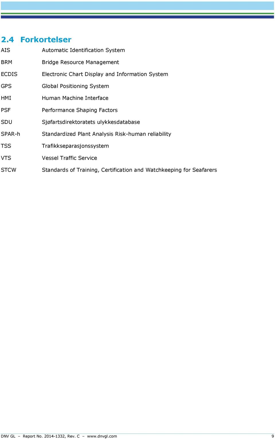 Sjøfartsdirektoratets ulykkesdatabase Standardized Plant Analysis Risk-human reliability Trafikkseparasjonssystem Vessel