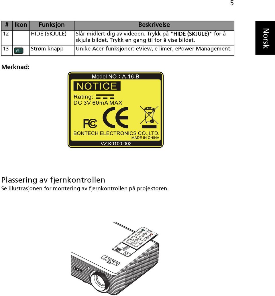 13 Strøm knapp Unike Acer-funksjoner: eview, etimer, epower Management.