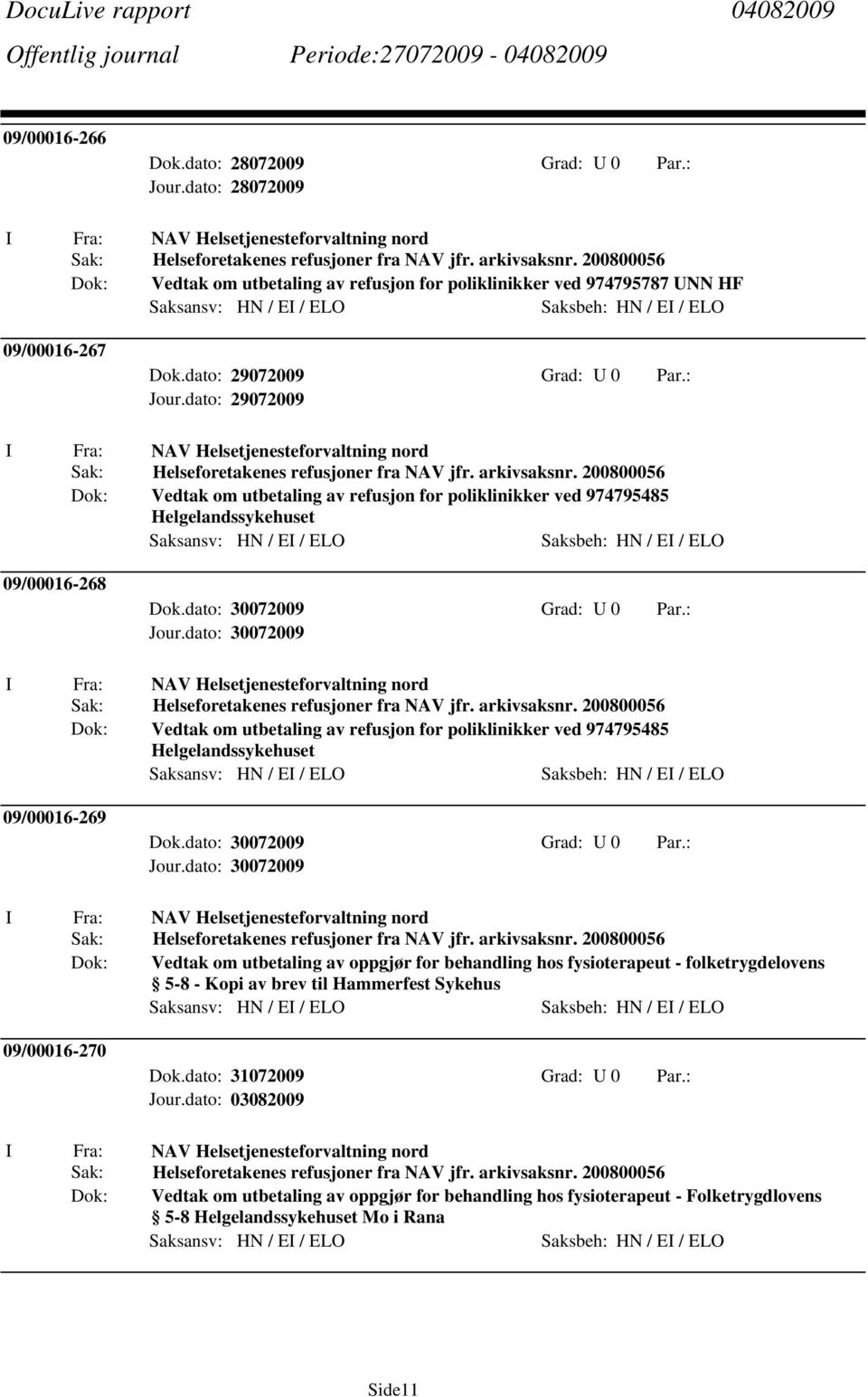 dato: 29072009 NAV Helsetjenesteforvaltning nord Helseforetakenes refusjoner fra NAV jfr. arkivsaksnr.