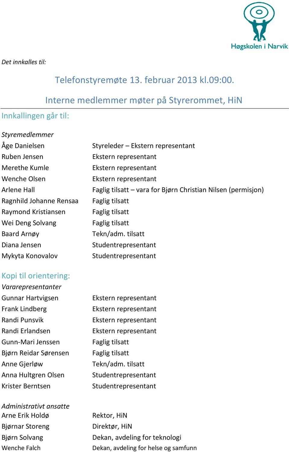 Diana Jensen Mykyta Konovalov Kopi til orientering: Vararepresentanter Gunnar Hartvigsen Frank Lindberg Randi Punsvik Randi Erlandsen Gunn-Mari Jenssen Bjørn Reidar Sørensen Anne Gjerløw Anna