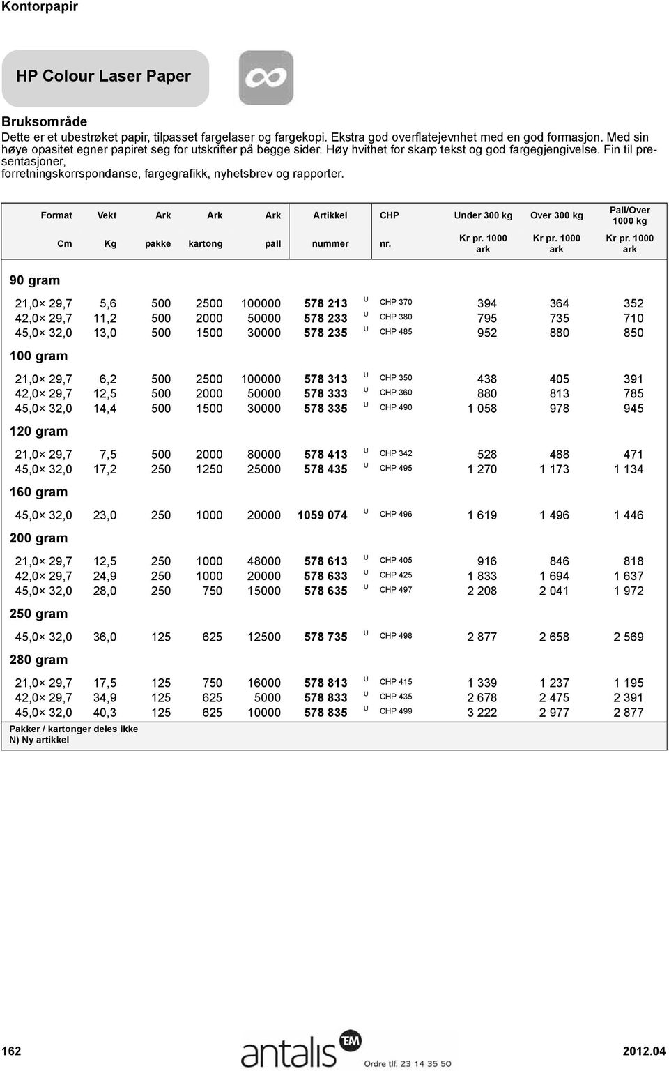 Fin til presentasjoner, forretningskorrspondanse, fargegrafikk, nyhetsbrev og rapporter. Format Vekt Ark Ark Ark Artikkel CHP nder 300 Over 300 nr.