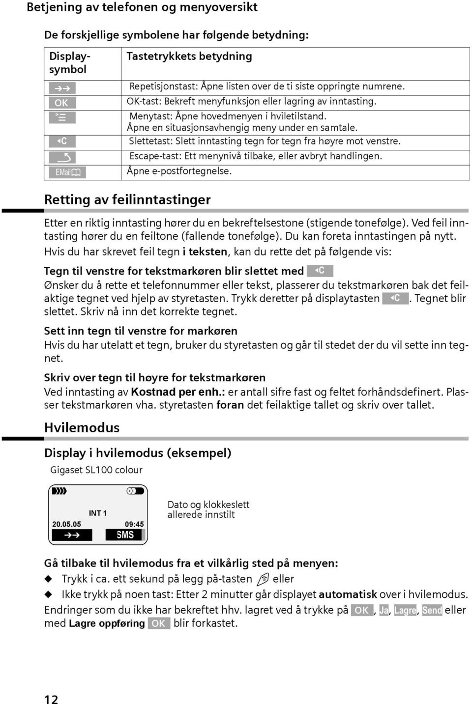 Slettetst: Slett inntsting tegn for tegn fr høyre mot venstre. Escpe-tst: Ett menynivå tilbke, eller vbryt hndlingen. Åpne e-postfortegnelse.