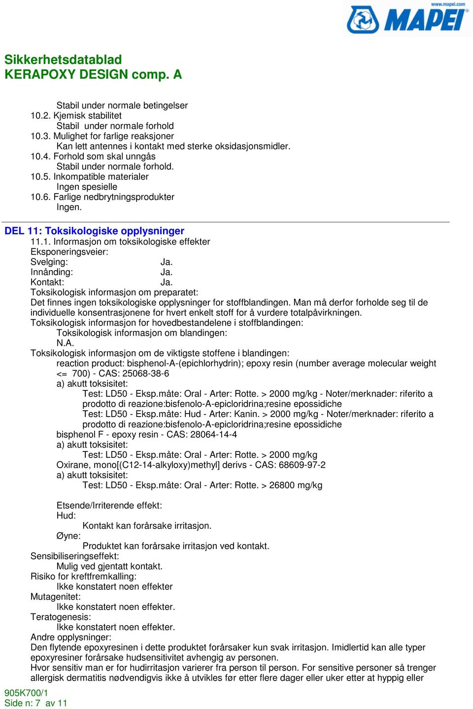 Innånding: Ja. Kontakt: Ja. Toksikologisk informasjon om preparatet: Det finnes ingen toksikologiske opplysninger for stoffblandingen.