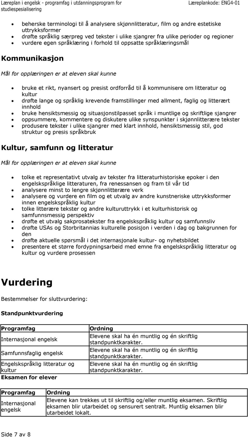 og litterært innhold bruke hensiktsmessig og situasjonstilpasset språk i muntlige og skriftlige sjangrer oppsummere, kommentere og diskutere ulike synspunkter i skjønnlitterære tekster produsere