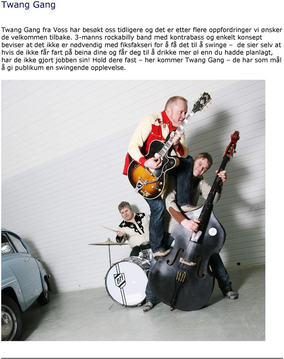 3-manns rockabilly band med kontrabass og enkelt konsept beviser at det ikke er nødvendig med fiksfakseri for å få det
