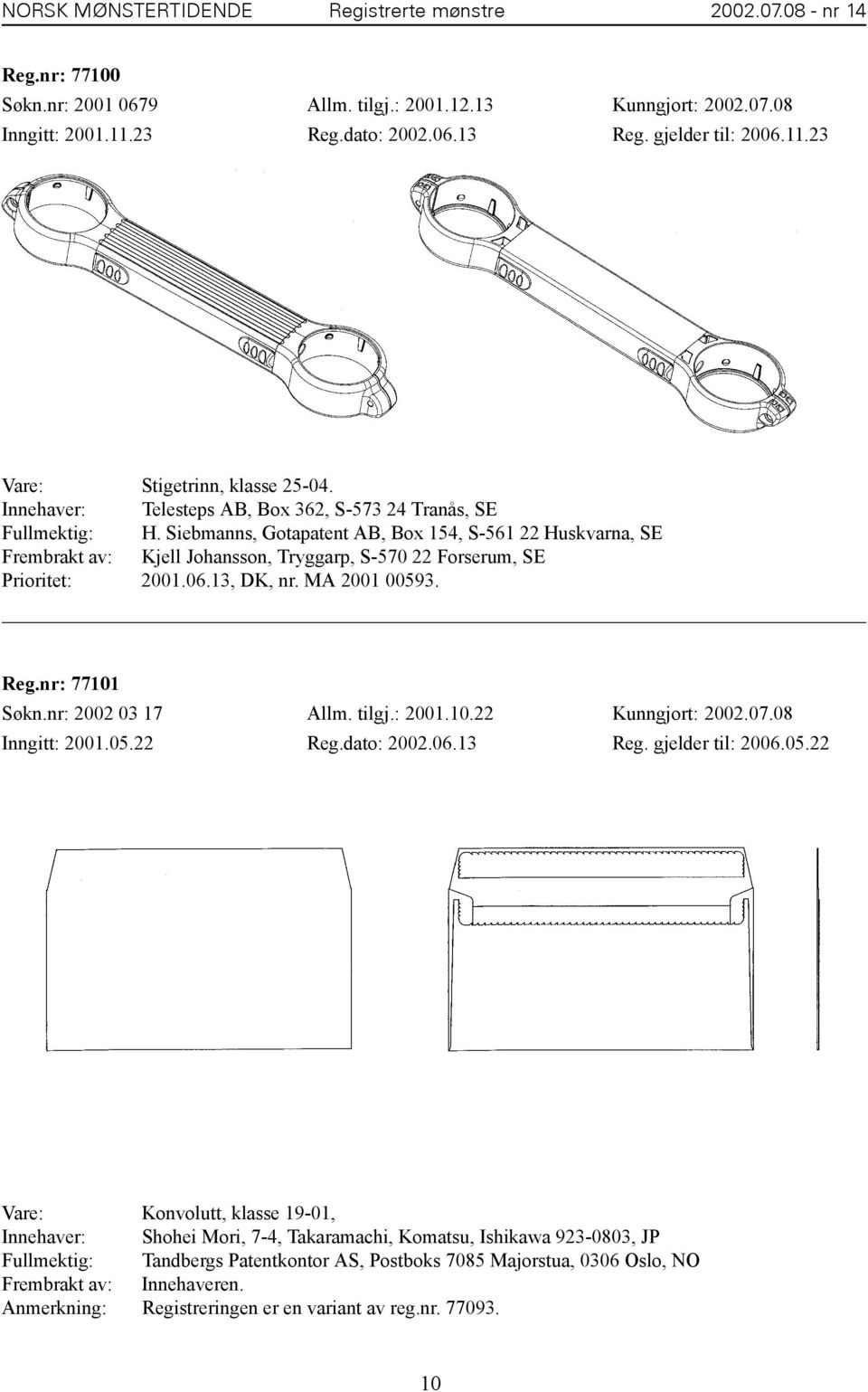 Siebmanns, Gotapatent AB, Box 154, S-561 22 Huskvarna, SE Frembrakt av: Kjell Johansson, Tryggarp, S-570 22 Forserum, SE Prioritet: 2001.06.13, DK, nr. MA 2001 00593. Reg.nr: 77101 Søkn.