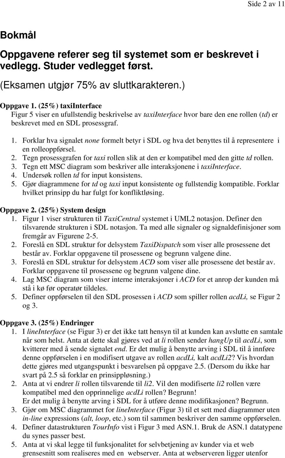 Forklar hva signalet none formelt betyr i SDL og hva det benyttes til å representere i en rolleoppførsel. 2. Tegn prosessgrafen for taxi rollen slik at den er kompatibel med den gitte td rollen. 3.