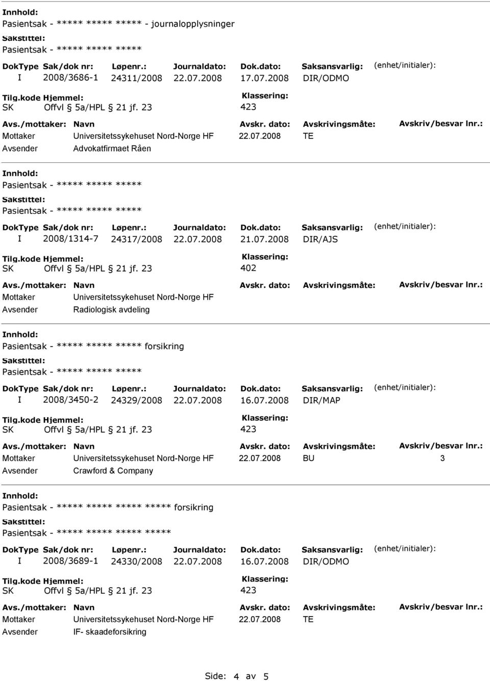 2008 DR/AJS 402 Radiologisk avdeling nnhold: forsikring 2008/3450-2 24329/2008