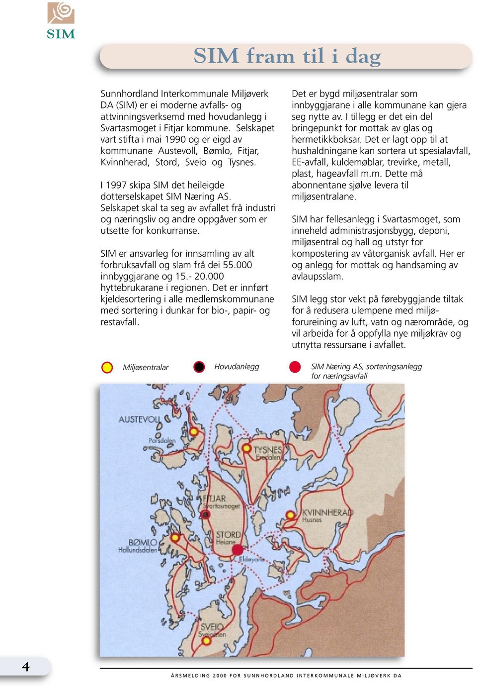 Selskapet skal ta seg av avfallet frå industri og næringsliv og andre oppgåver som er utsette for konkurranse. SIM er ansvarleg for innsamling av alt forbruksavfall og slam frå dei 55.