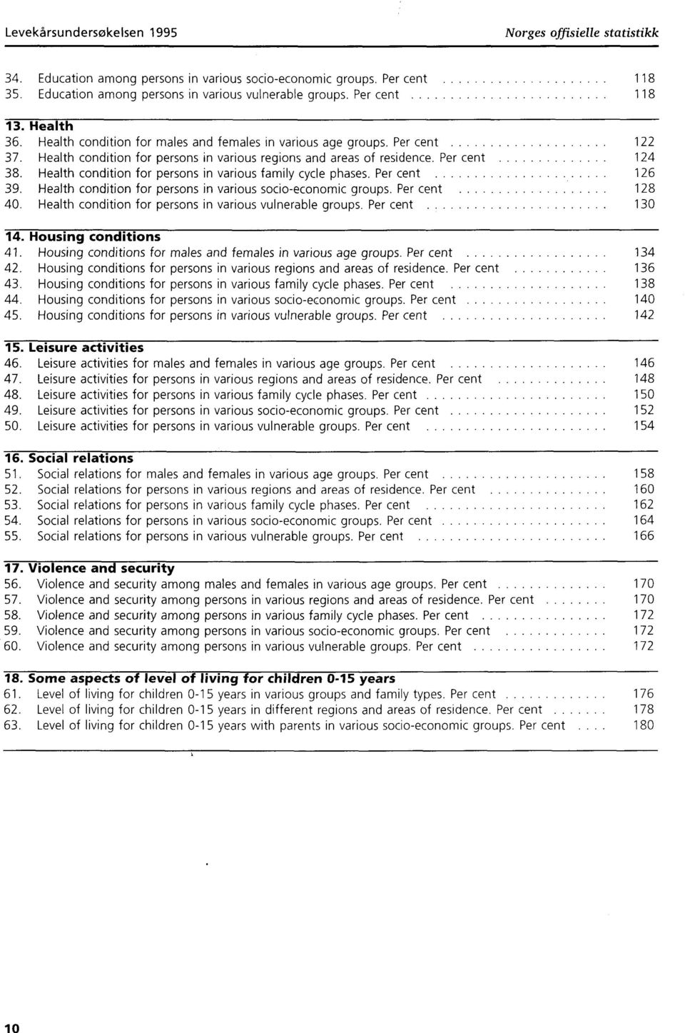 Health condition for persons in various family cycle phases. Per cent 6 39. Health condition for persons in various socio-economic groups. Per cent 8 40.