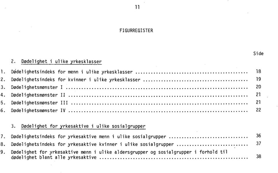 Dodelighetsmonster IV 22 3. Dødelighet for yrkesaktive i ulike sosialgrupper 7. Dødelighetsindeks for yrkesaktive menn i ulike sosialgrupper 8.