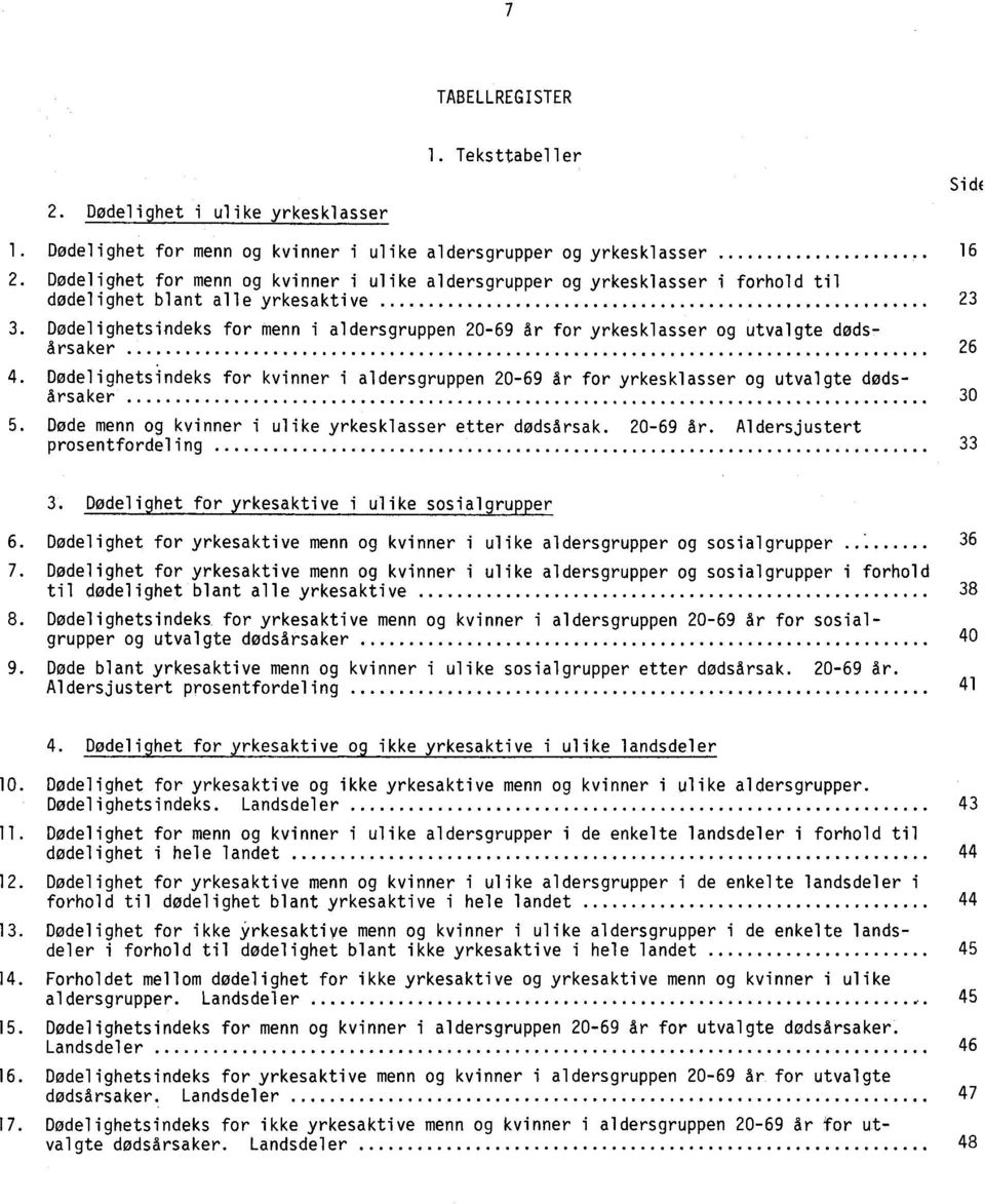 Dødelighetsindeks for menn i aldersgruppen 20-69 år for yrkesklasser og utvalgte dødsårsaker 26 4. Dødelighetsindeks for kvinner i aldersgruppen 20-69 år for yrkesklasser og utvalgte dødsårsaker 30 5.