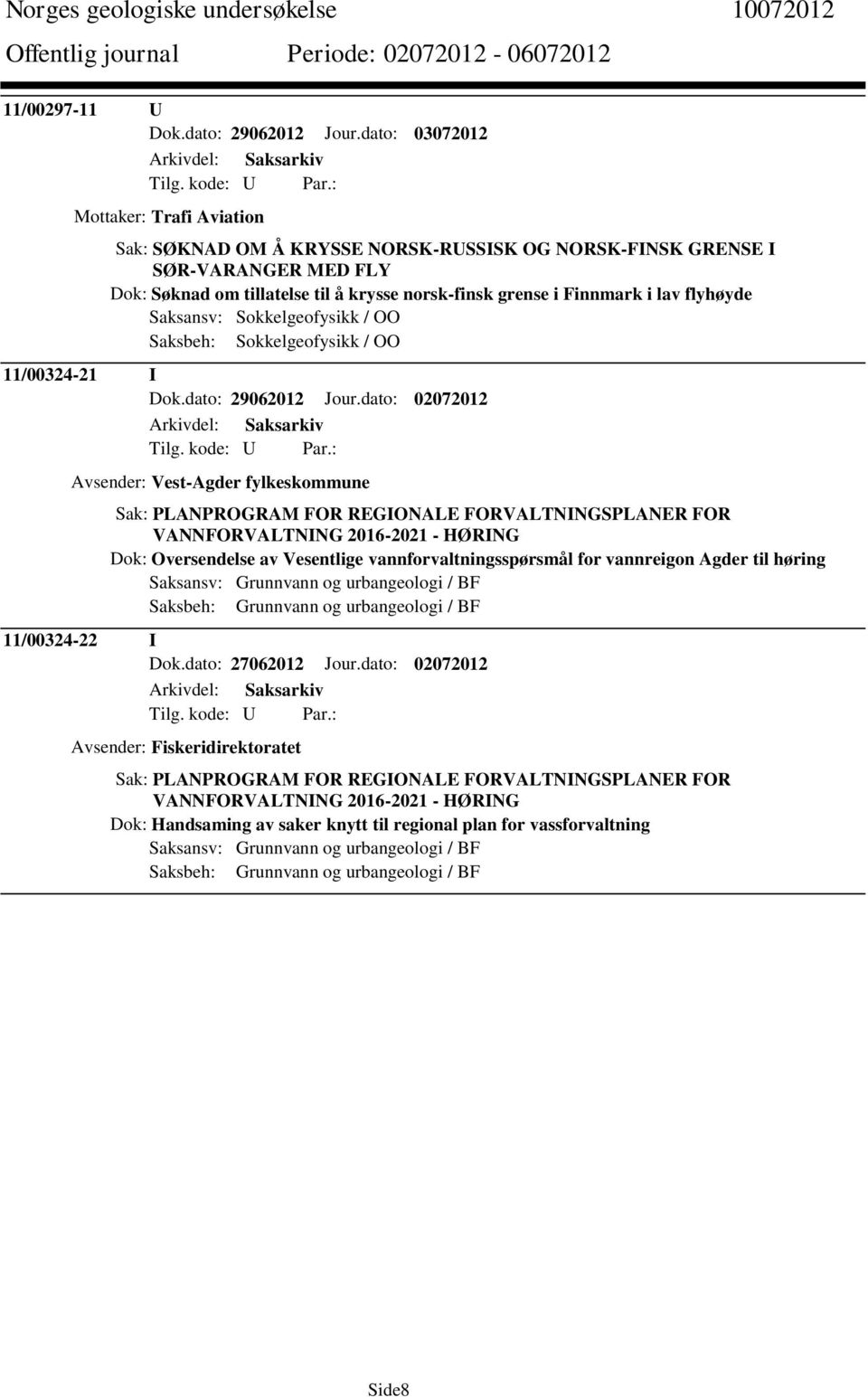 flyhøyde Saksansv: Sokkelgeofysikk / OO Saksbeh: Sokkelgeofysikk / OO 11/00324-21 I Dok.dato: 29062012 Jour.