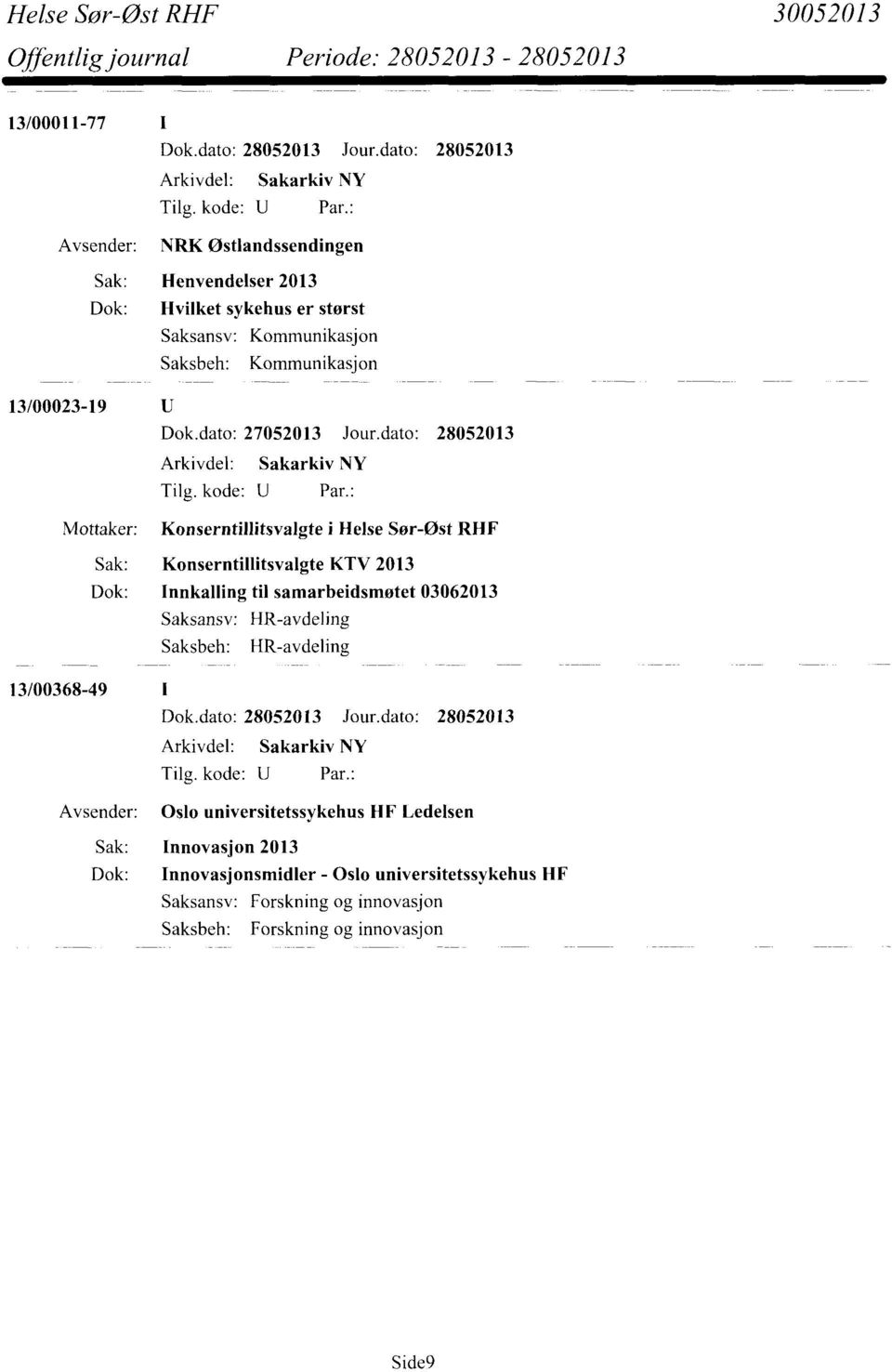 dato: 28052013 Mottaker: Konserntillitsvalgte i Helse Sør-Øst RHF Sak: Konserntillitsvalgte KTV 2013 Dok: Innkalling til samarbeidsmøtet