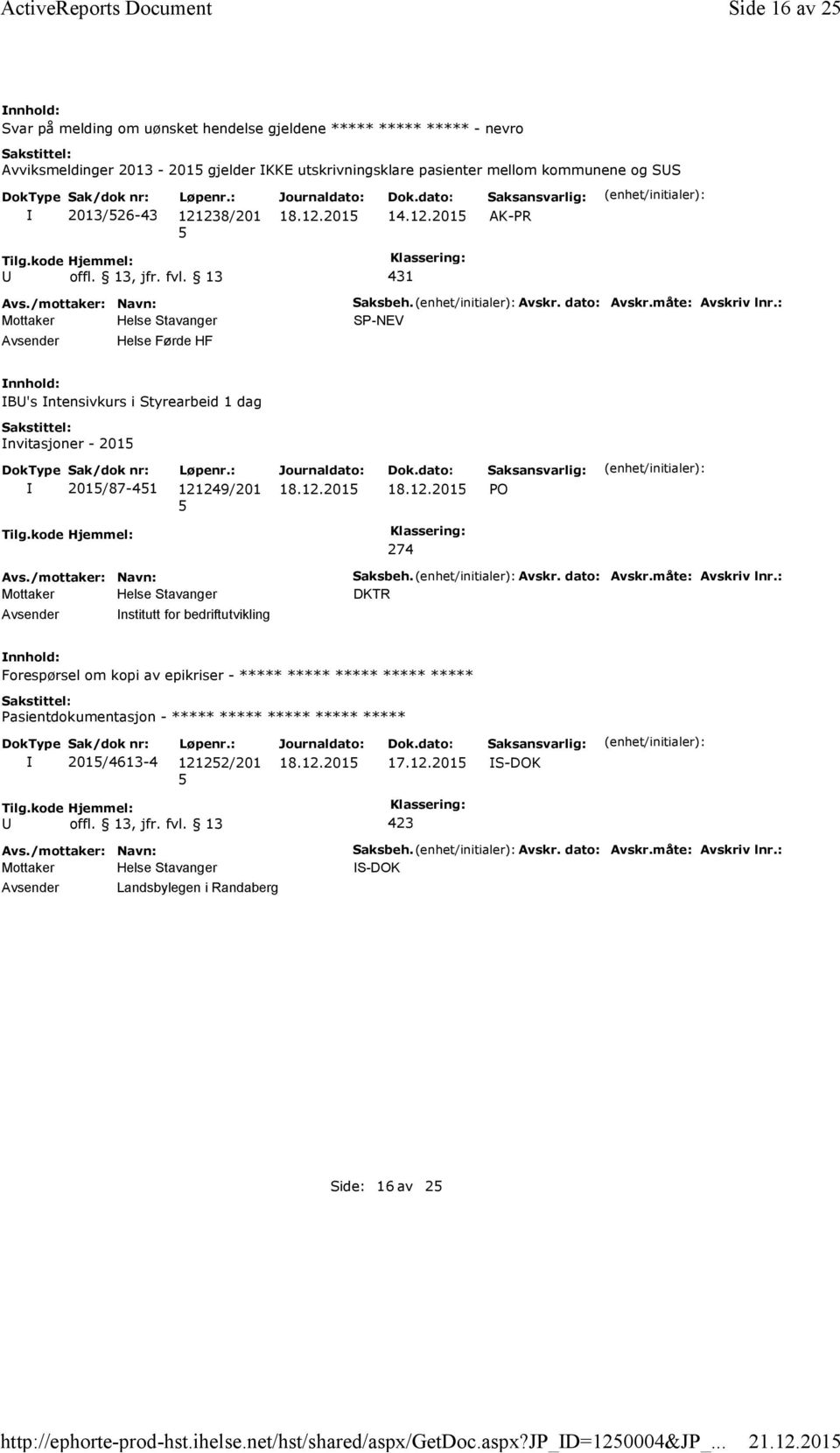 201 Svar på melding om uønsket hendelse gjeldene ***** ***** ***** - nevro Avviksmeldinger 2013-201 gjelder KKE utskrivningsklare pasienter mellom kommunene og SS 2013/26-43