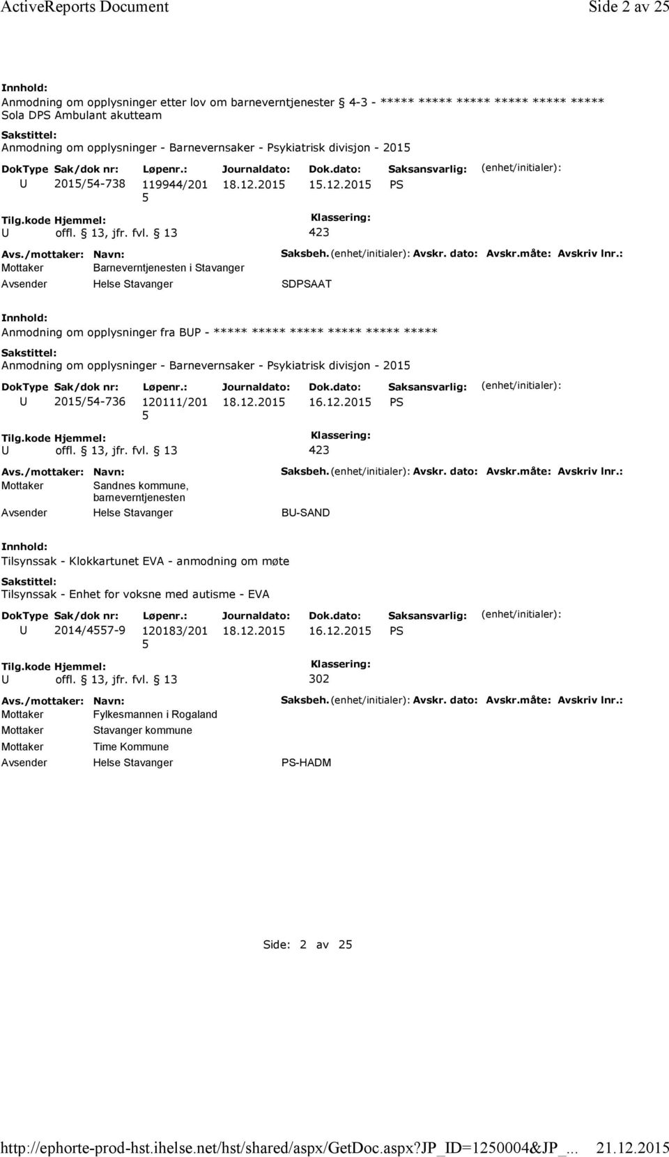 201 Anmodning om opplysninger etter lov om barneverntjenester 4-3 - ***** ***** ***** ***** ***** ***** Sola DPS Ambulant akutteam Anmodning om opplysninger - Barnevernsaker - Psykiatrisk divisjon -