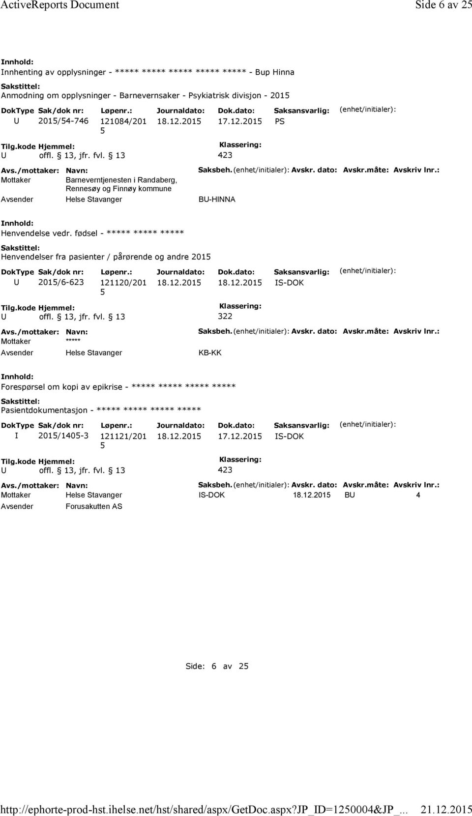 12.201 PS Mottaker Barneverntjenesten i Randaberg, Rennesøy og Finnøy kommune Saksbeh. Avskr. dato: Avskr.måte: Avskriv lnr.: B-HNNA Henvendelse vedr.