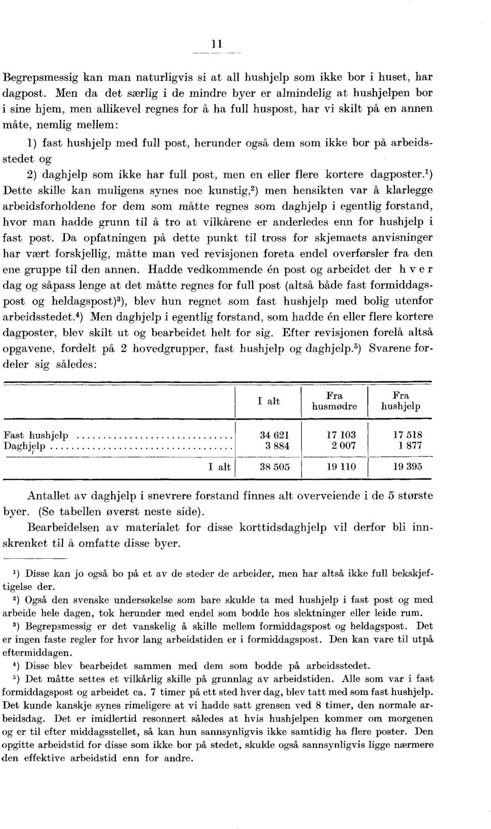 post, herunder også dem som ikke bor på arbeidsstedet og 2) daghjelp som ikke har full post, men en eller flere kortere dagposter.