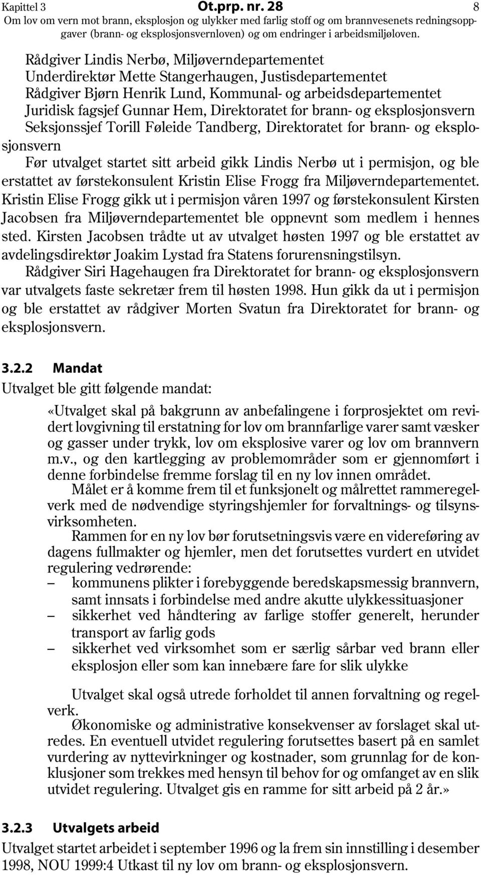 Direktoratet for brann- og eksplosjonsvern Seksjonssjef Torill Føleide Tandberg, Direktoratet for brann- og eksplosjonsvern Før utvalget startet sitt arbeid gikk Lindis Nerbø ut i permisjon, og ble