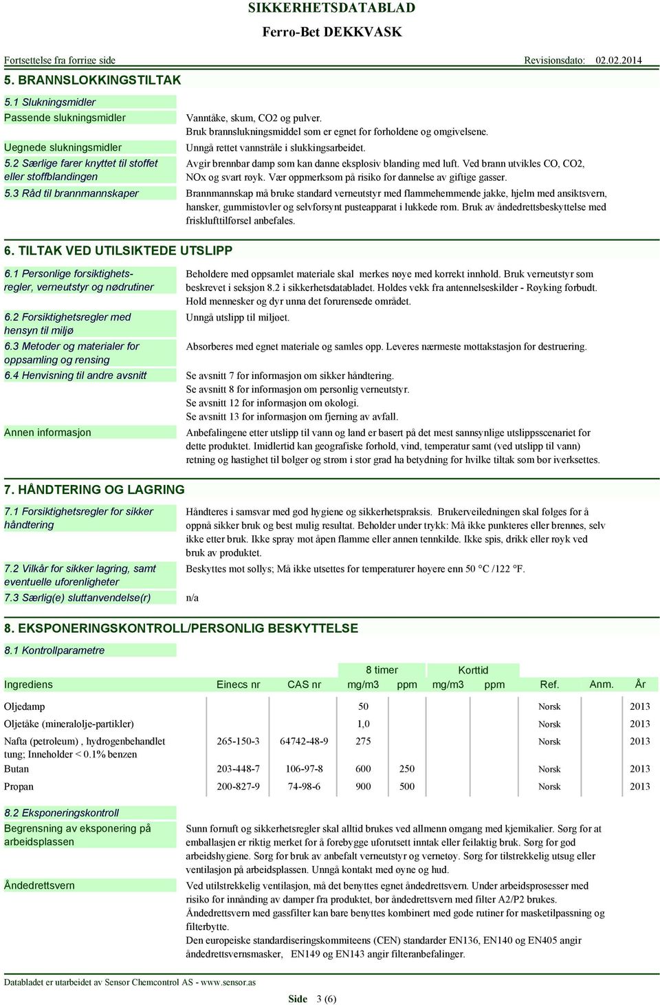 3 Metoder og materialer for oppsamling og rensing Vanntåke, skum, CO2 og pulver. Bruk brannslukningsmiddel som er egnet for forholdene og omgivelsene. Unngå rettet vannstråle i slukkingsarbeidet.