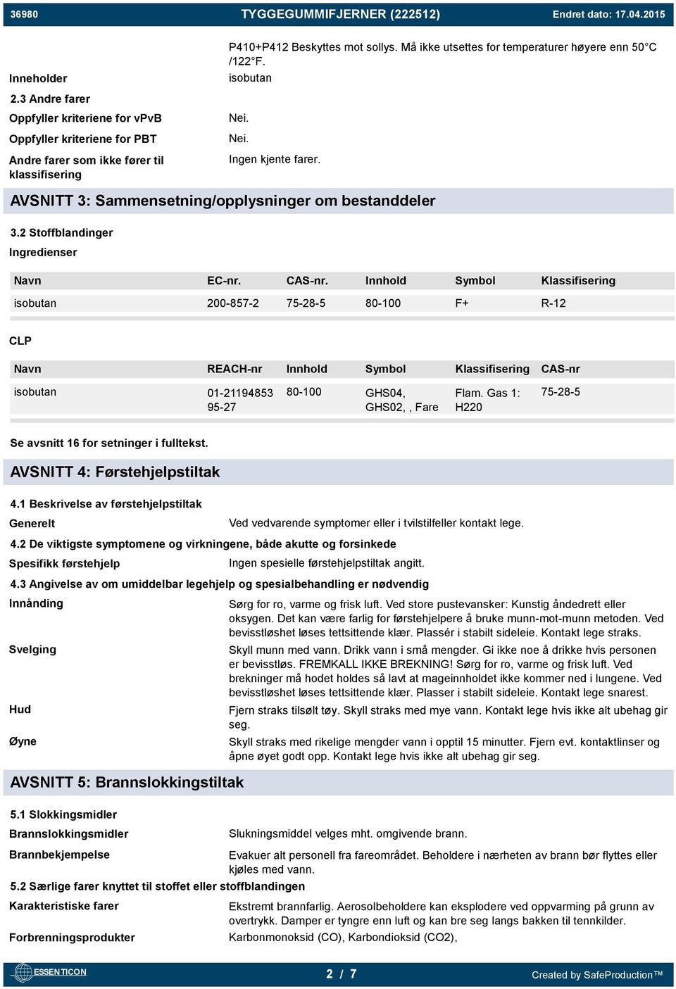 AVSNITT 3: Sammensetning/opplysninger om bestanddeler 3.2 Stoffblandinger Ingredienser Navn EC-nr. CAS-nr.