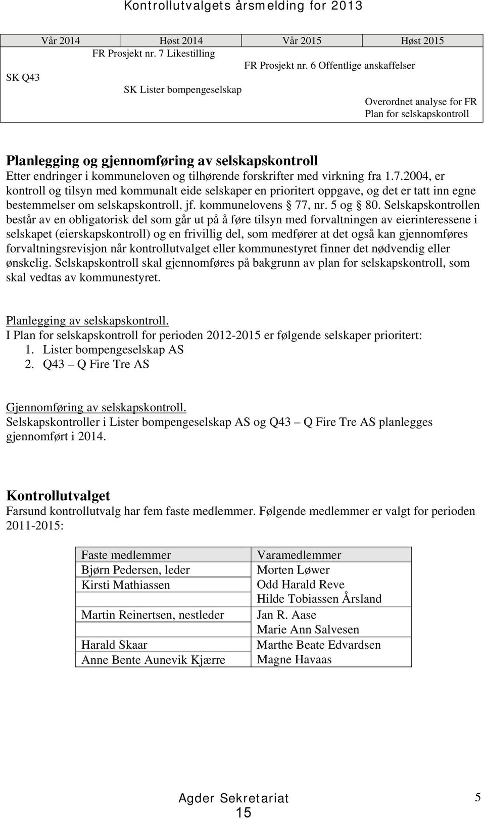 tilhørende forskrifter med virkning fra 1.7.2004, er kontroll og tilsyn med kommunalt eide selskaper en prioritert oppgave, og det er tatt inn egne bestemmelser om selskapskontroll, jf.