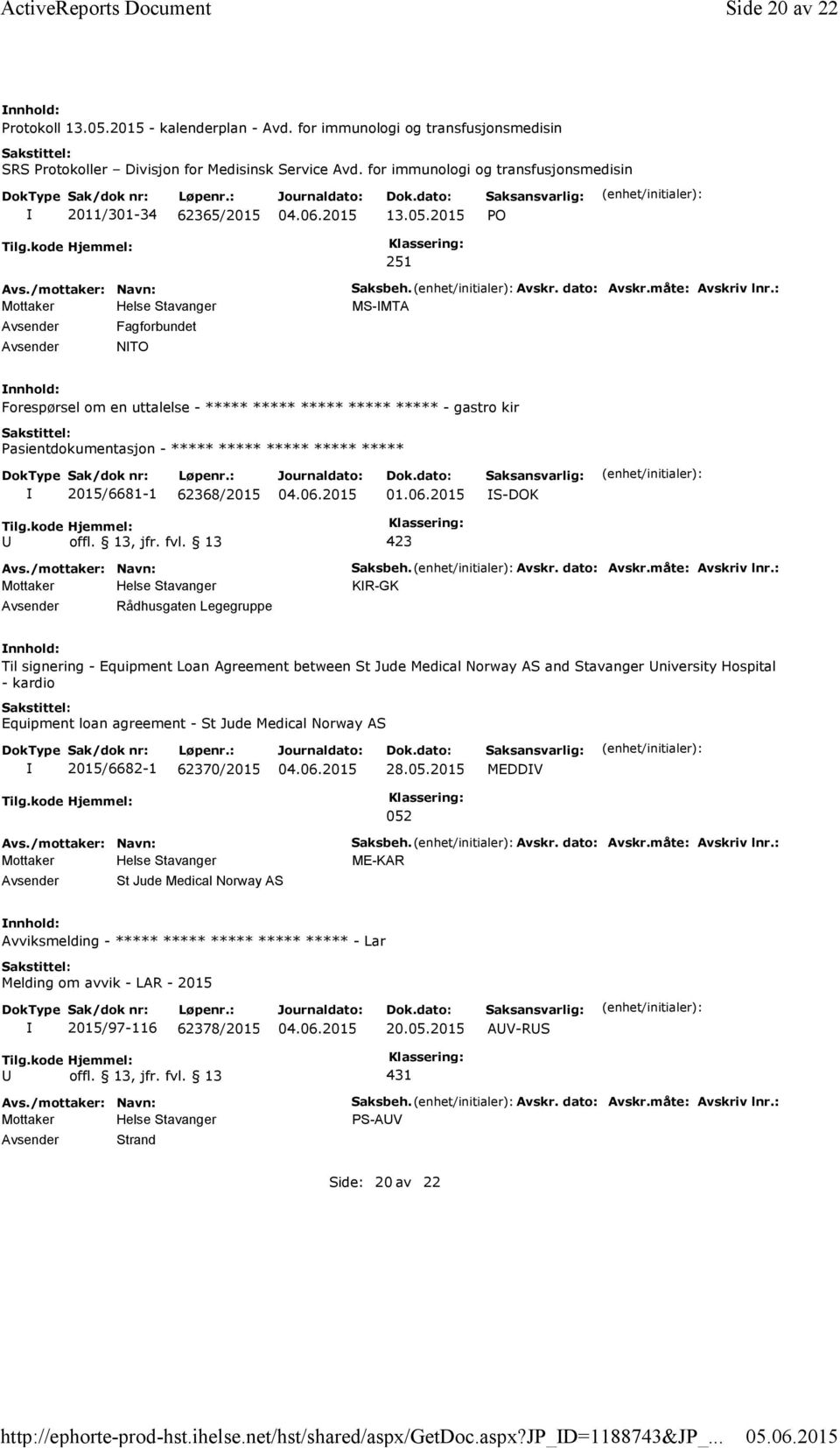 Avskr. dato: Avskr.måte: Avskriv lnr.: MS-MTA Forespørsel om en uttalelse - ***** ***** ***** ***** ***** -gastro kir ***** 2015/6681-1 62368/2015 01.06.2015 S-DOK Rådhusgaten Legegruppe Saksbeh.