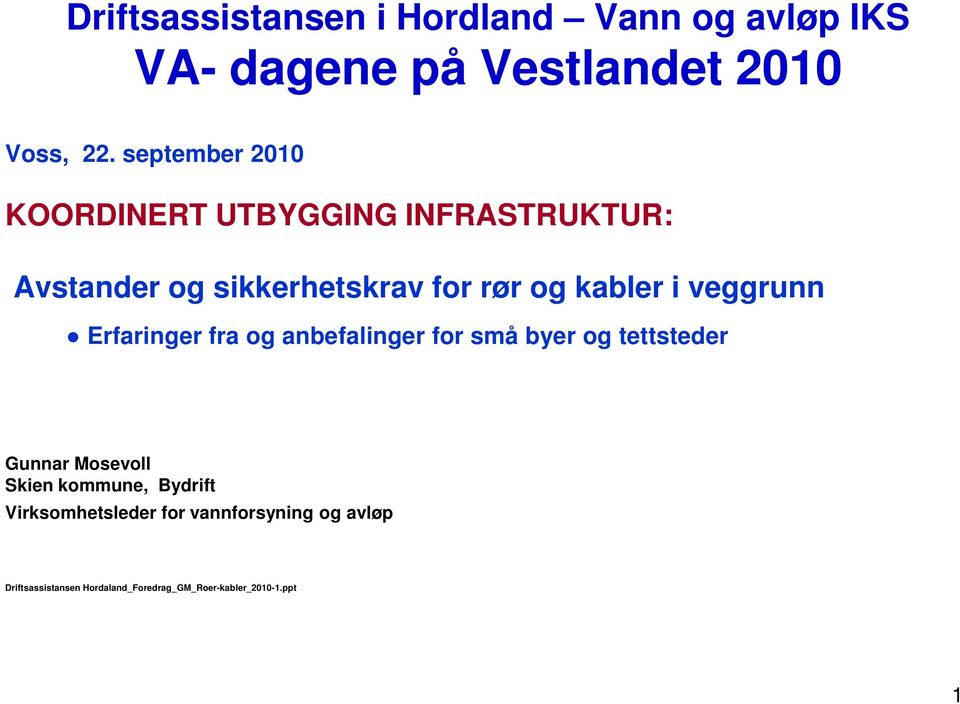 veggrunn Erfaringer fra og anbefalinger for små byer og tettsteder Gunnar Mosevoll Skien kommune,