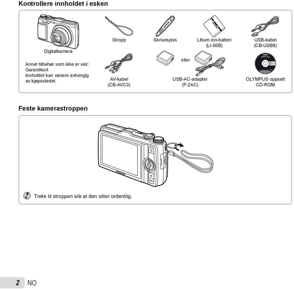 Stropp Skrivespiss Litium ion-batteri (LI-50B) AV-kabel (CB-AVC3) eller USB-AC-adapter