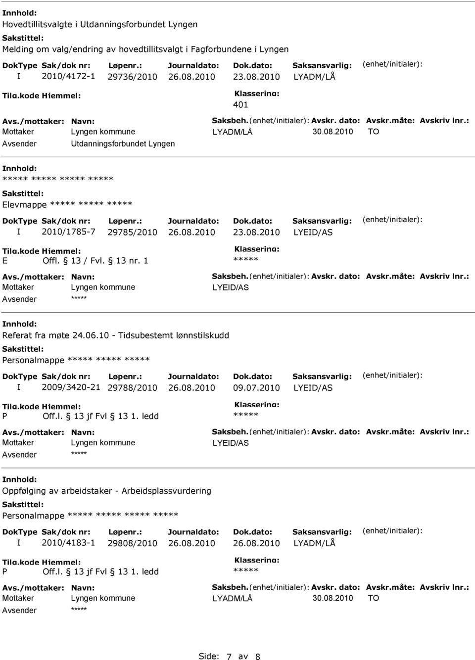 13 / Fvl. 13 nr. 1 LYED/AS Referat fra møte 24.06.10 - Tidsubestemt lønnstilskudd ersonalmappe 2009/3420-21 29788/2010 09.