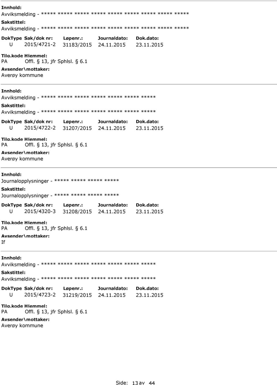 2015 Avviksmelding - Avviksmelding - A 2015/4722-2 31207/2015 Averøy kommune 23.11.