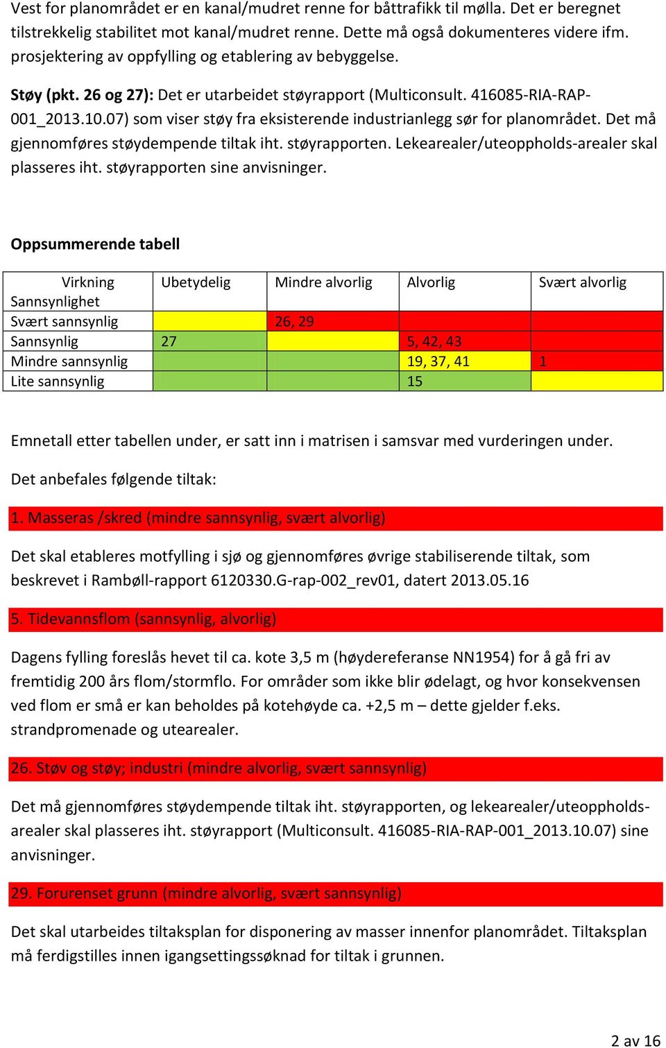 07) som viser støy fra eksisterende industrianlegg sør for planområdet. Det må gjennomføres støydempende tiltak iht. støyrapporten. Lekearealer/uteoppholds-arealer skal plasseres iht.