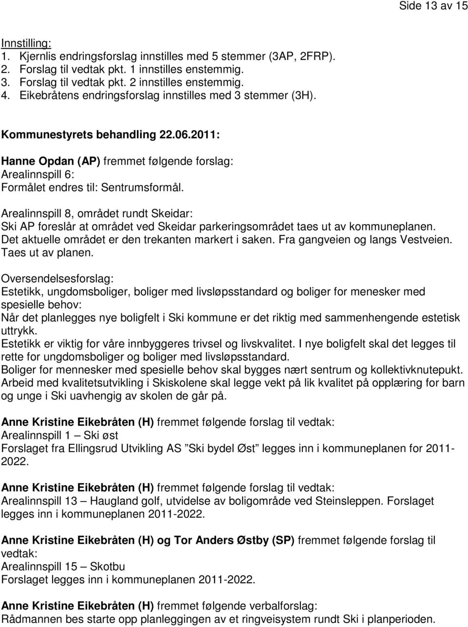 Arealinnspill 8, området rundt Skeidar: Ski AP foreslår at området ved Skeidar parkeringsområdet taes ut av kommuneplanen. Det aktuelle området er den trekanten markert i saken.