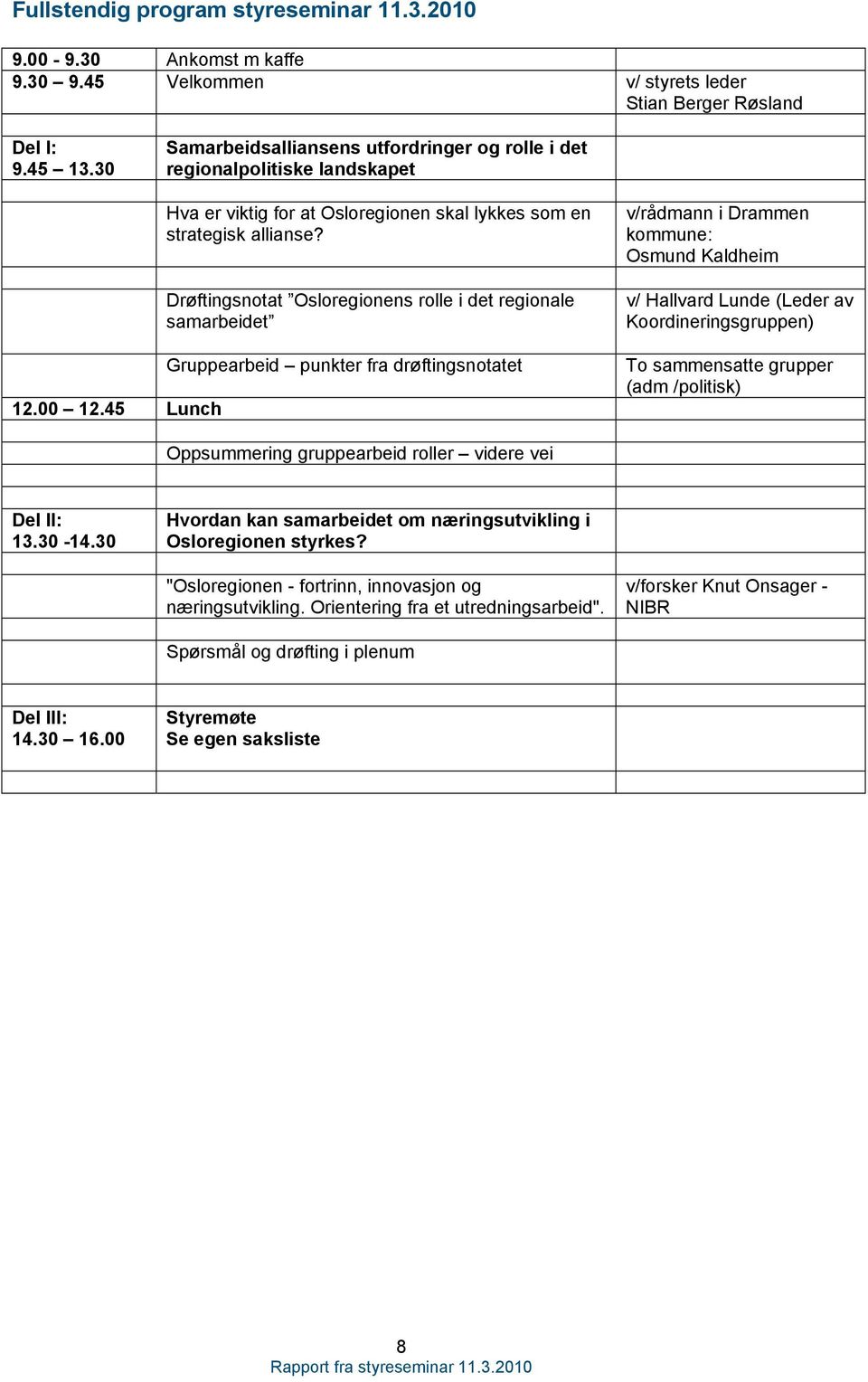 Drøftingsnotat Osloregionens rolle i det regionale samarbeidet Gruppearbeid punkter fra drøftingsnotatet v/rådmann i Drammen kommune: Osmund Kaldheim v/ Hallvard Lunde (Leder av Koordineringsgruppen)