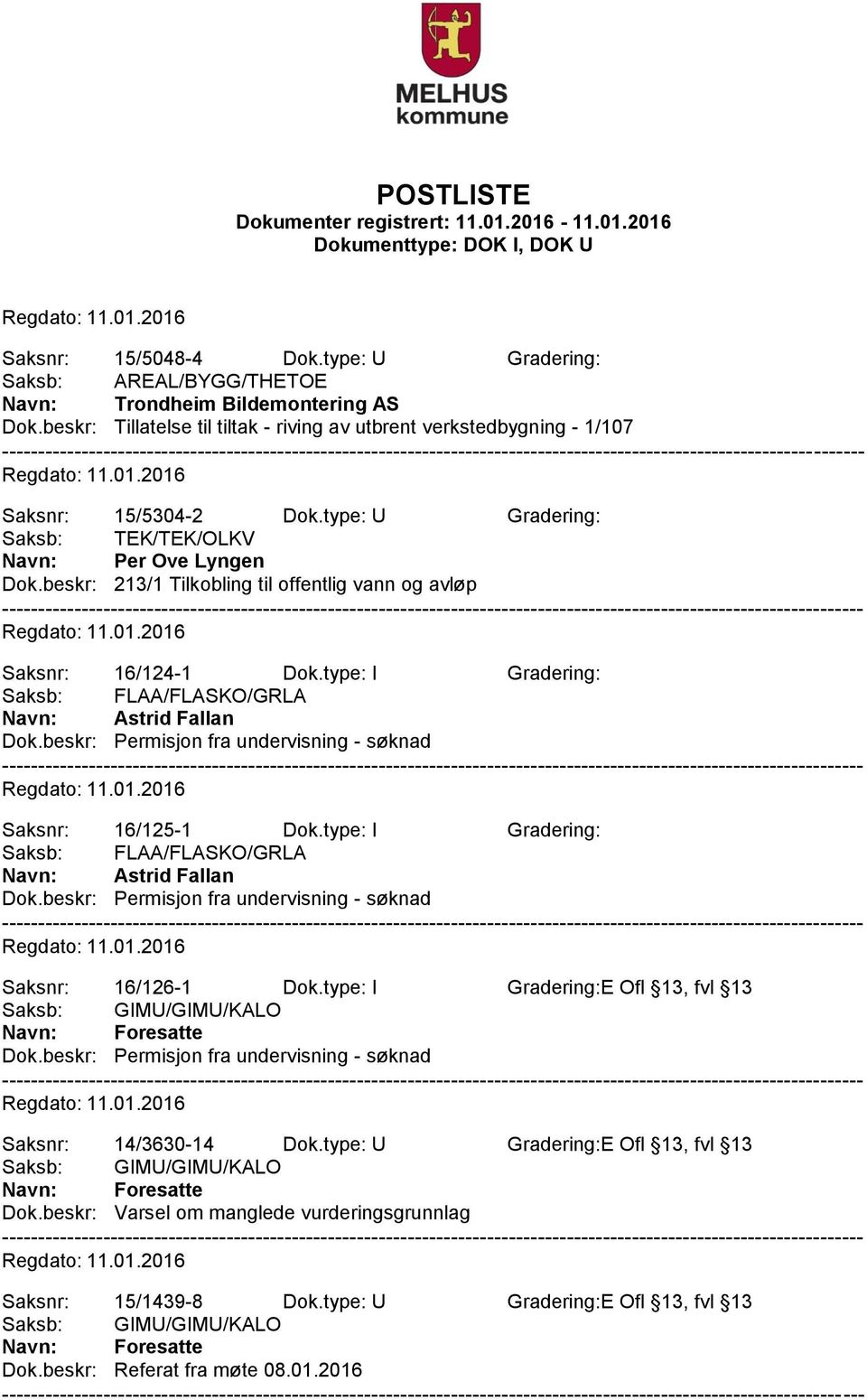 type: I Gradering: Saksb: FLAA/FLASKO/GRLA Navn: Astrid Fallan Dok.beskr: Permisjon fra undervisning - søknad Saksnr: 16/125-1 Dok.type: I Gradering: Saksb: FLAA/FLASKO/GRLA Navn: Astrid Fallan Dok.beskr: Permisjon fra undervisning - søknad Saksnr: 16/126-1 Dok.