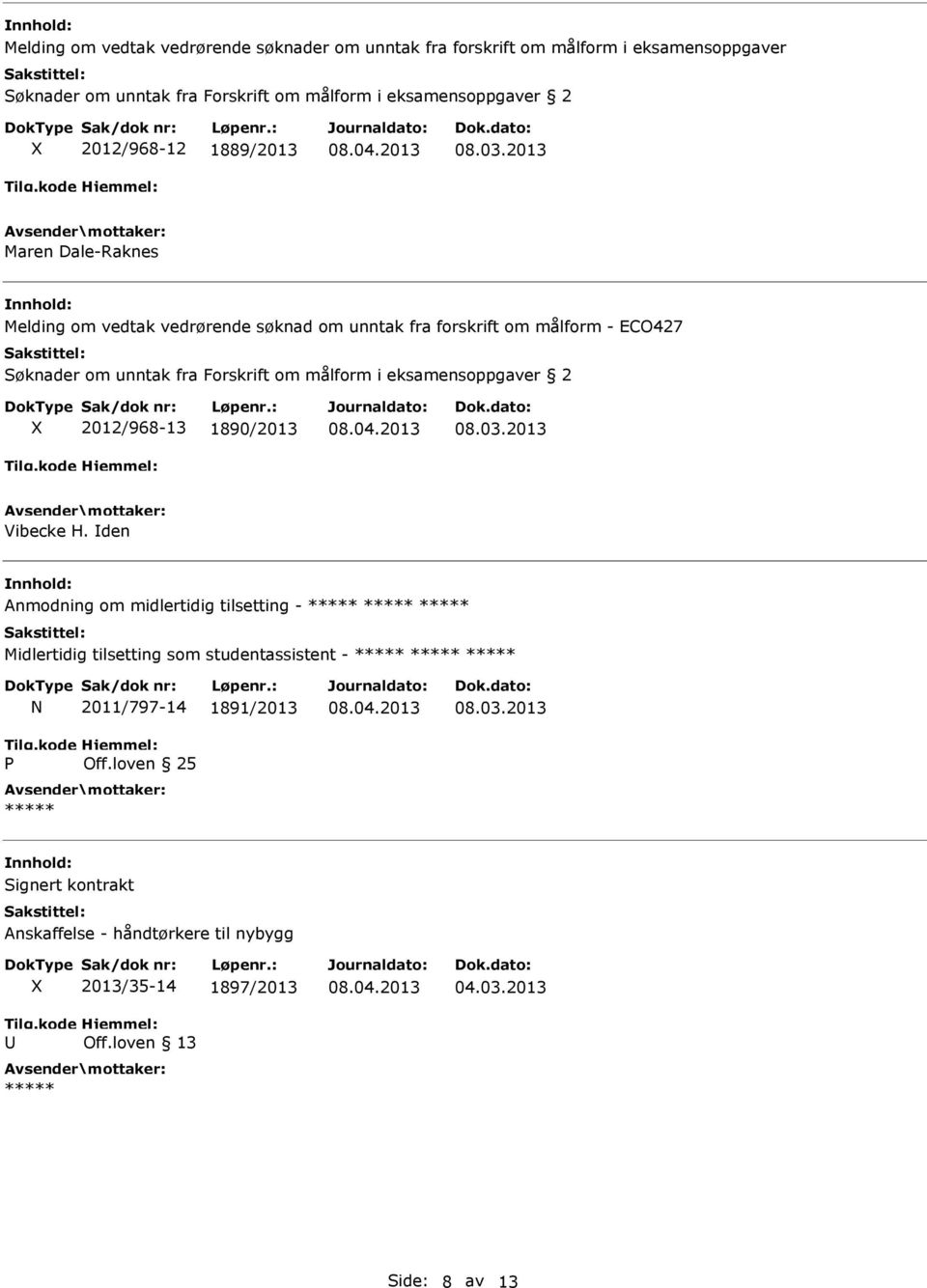 om unntak fra Forskrift om målform i eksamensoppgaver 2 2012/968-13 1890/2013 Vibecke H.