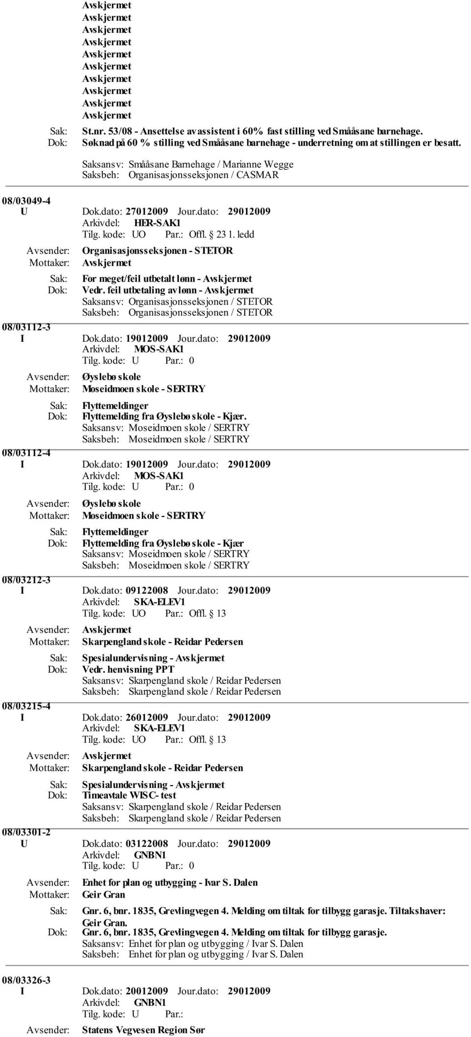 ledd Organisasjonsseksjonen - STETOR For meget/feil utbetalt lønn - Vedr. feil utbetaling av lønn - Saksansv: Organisasjonsseksjonen / STETOR Saksbeh: Organisasjonsseksjonen / STETOR 08/03112-3 I Dok.