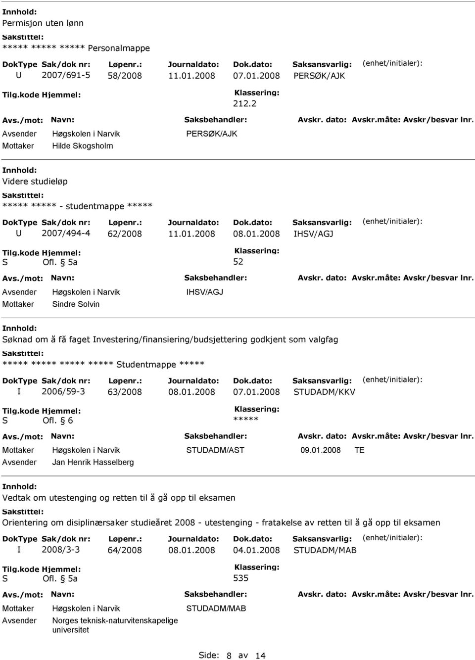 nvestering/finansiering/budsjettering godkjent som valgfag tudentmappe 2006/59-3 63/2008 TDADM/KKV Ofl.