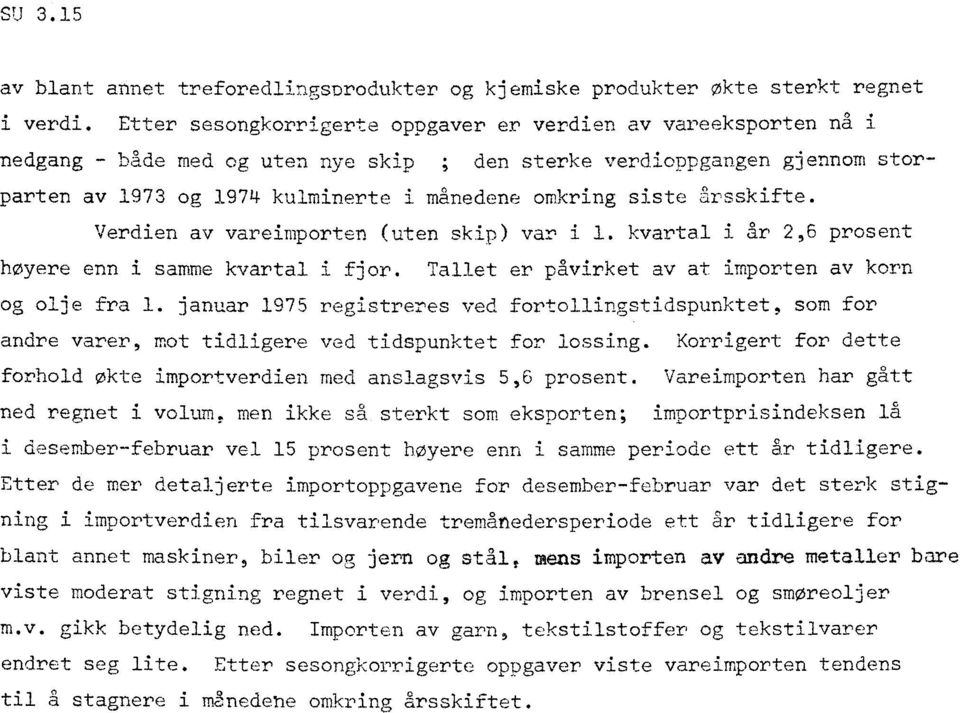 årsskifte. Verdien av vareimporten (uten skip) var i 1. kvartal i år 2,6 prosent høyere enn i samme kvartal i fjor. Tallet er påvirket av at importen av korn og olje fra 1.