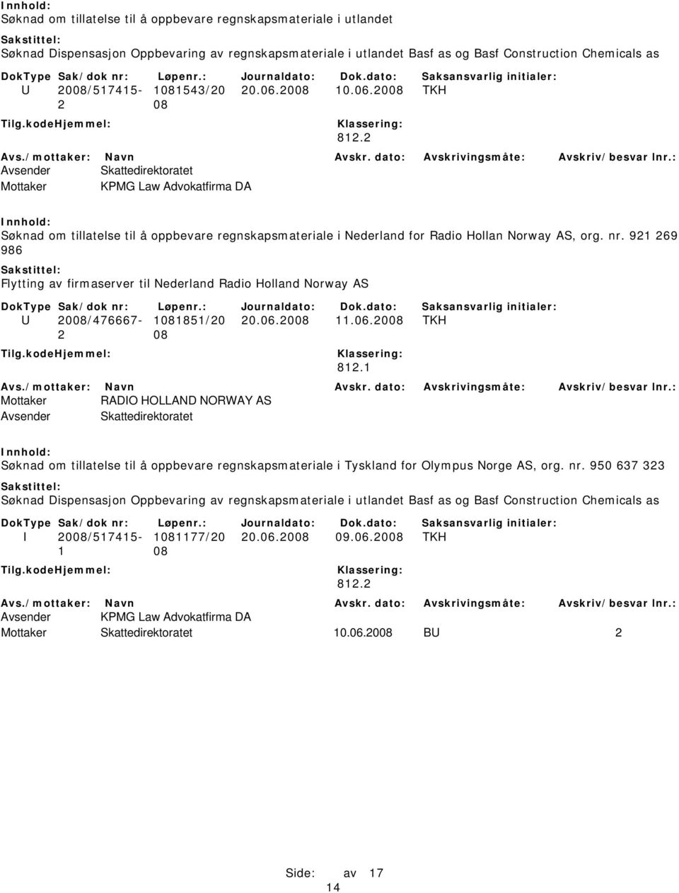 921 269 986 Flytting av firmaserver til Nederland Radio Holland Norway AS U 2008/476667-1081851/20 20.06.2008 11.06.2008 TKH 812.