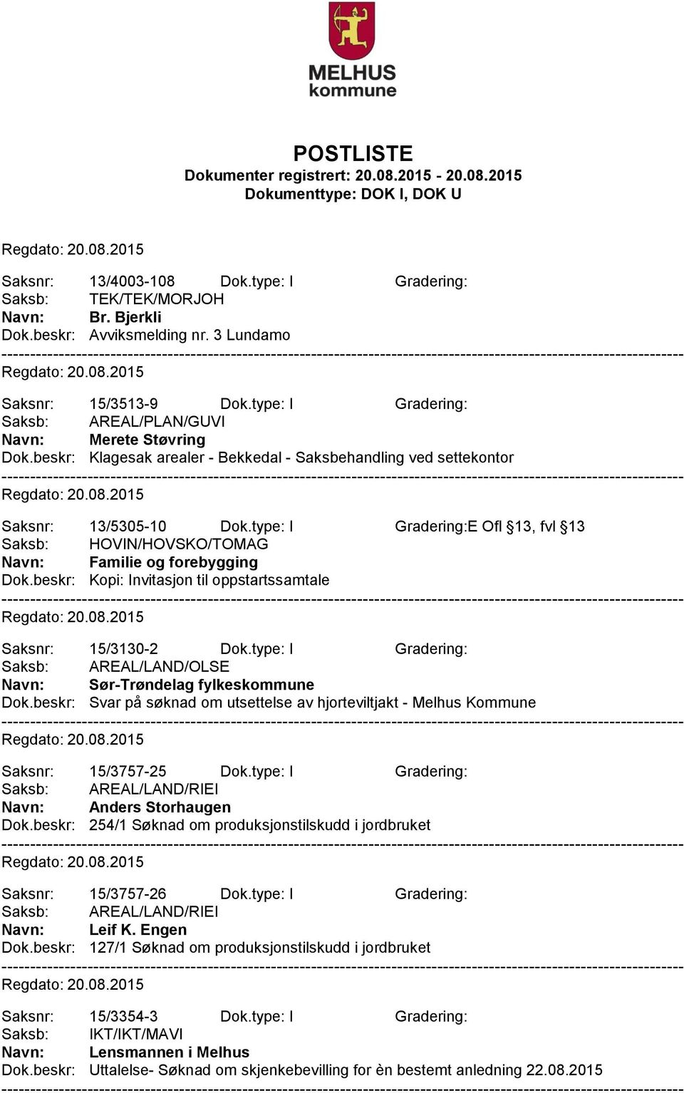 type: I Gradering:E Ofl 13, fvl 13 Saksb: HOVIN/HOVSKO/TOMAG Navn: Familie og forebygging Dok.beskr: Kopi: Invitasjon til oppstartssamtale Saksnr: 15/3130-2 Dok.