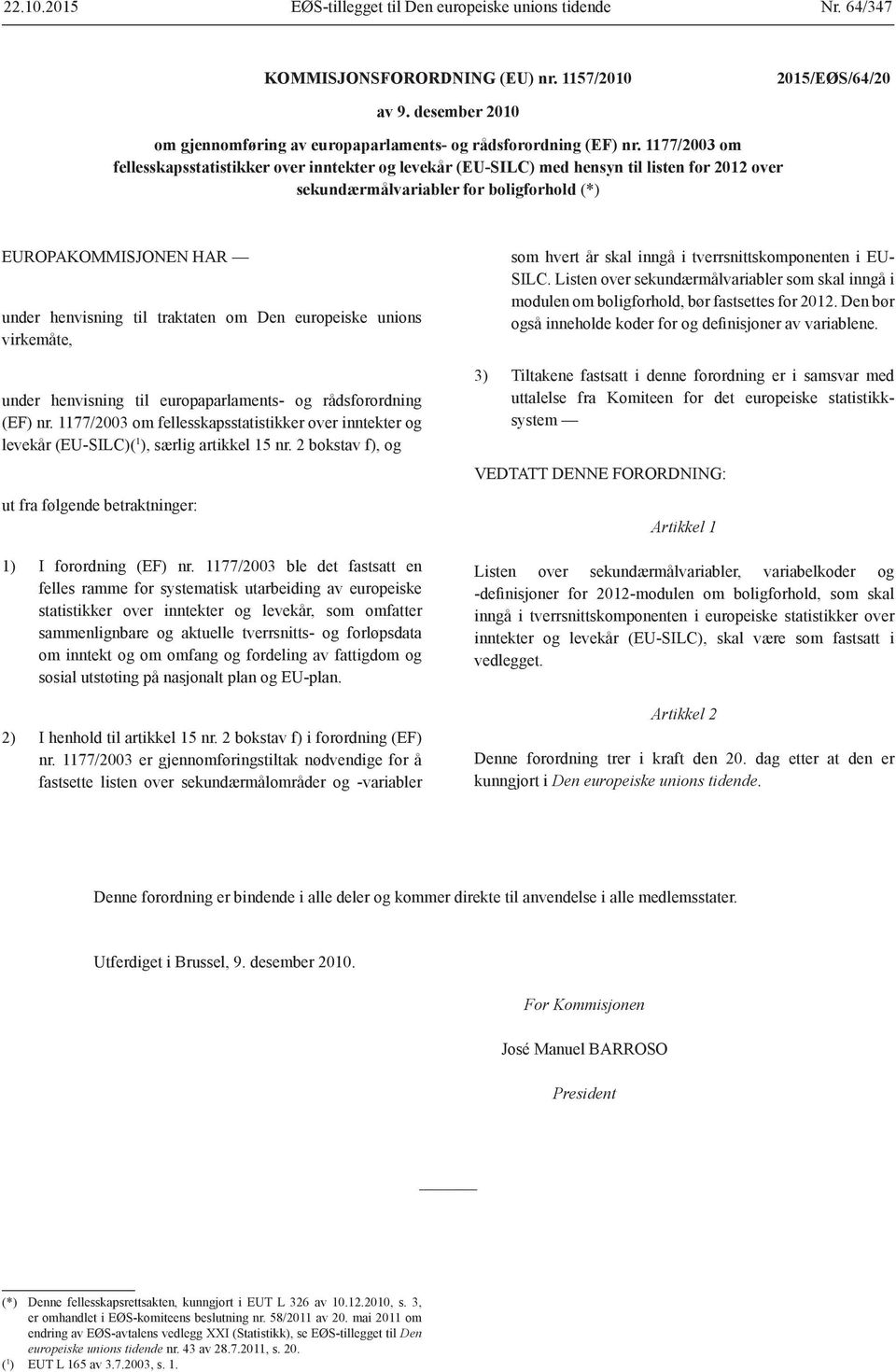 1177/2003 om fellesskapsstatistikker over inntekter og levekår (EU-SILC) med hensyn til listen for 2012 over sekundærmålvariabler for boligforhold (*) EUROPAKOMMISJONEN HAR under henvisning til