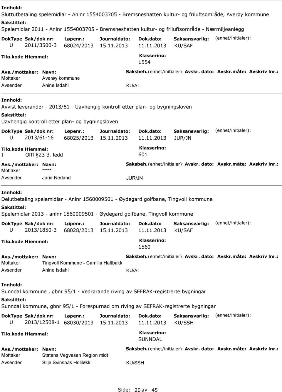 : Mottaker Averøy kommune Anine sdahl K/A Avvist leverandør - 2013/61 - avhengig kontroll etter plan- og bygningsloven avhengig kontroll etter plan- og bygningsloven 2013/61-16 68025/2013 JR/JN Offl