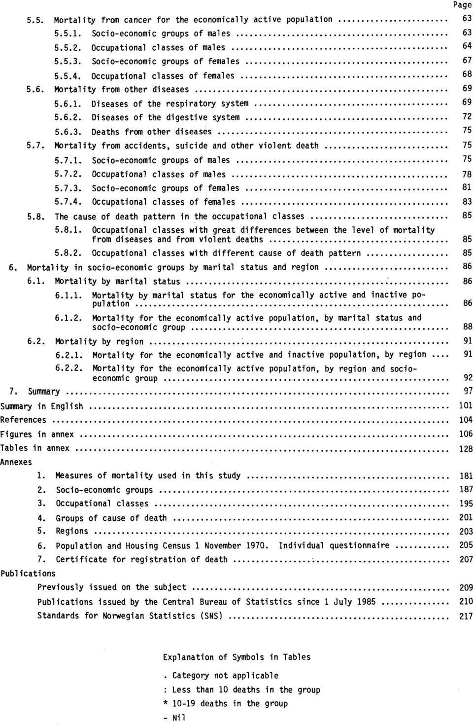 7.1. Socio-economic groups of males 75 5.7.2. Occupational classes of males 78 5.7.3. Socio-economic groups of females 81 5.7.4. Occupational classes of females 83 5.8. The cause of death pattern in the occupational classes 85 Page 5.