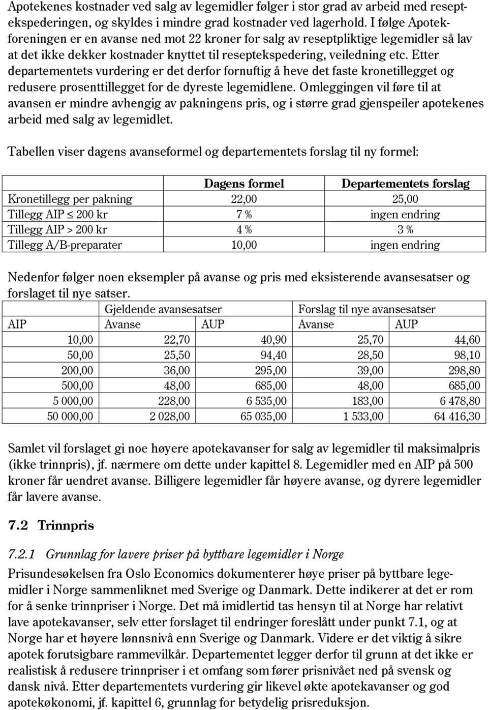 Etter departementets vurdering er det derfor fornuftig å heve det faste kronetillegget og redusere prosenttillegget for de dyreste legemidlene.