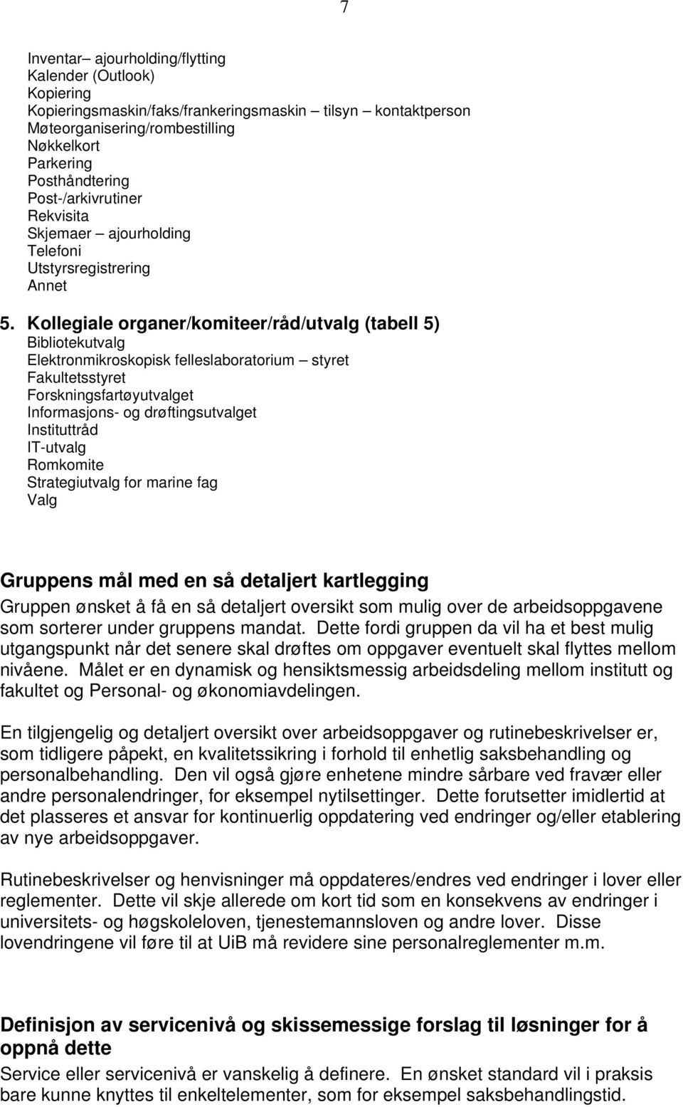 Kollegiale organer/komiteer/råd/utvalg (tabell 5) Bibliotekutvalg Elektronmikroskopisk felleslaboratorium styret Fakultetsstyret Forskningsfartøyutvalget Informasjons- og drøftingsutvalget