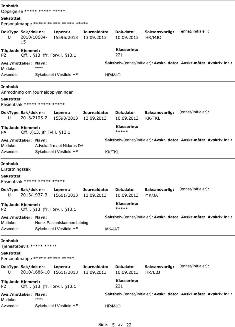 : Mottaker Advokatfirmaet Nidaros DA KK/TKL Erstatningssak Pasientsak 2013/1937-3 15601/2013 MK/JAT Avs./mottaker: Navn: Saksbeh. Avskr. dato: Avskr.